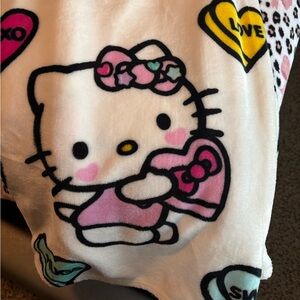 Valentines Hello Kitty Plush Throw with Pink and White Hearts